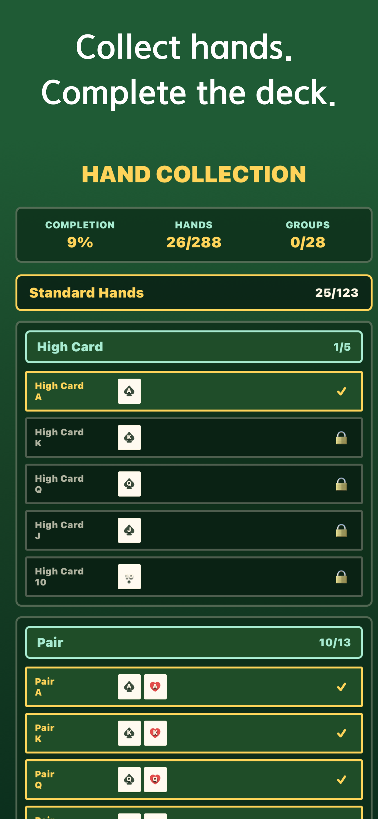 7 Deck Crush hand collection screen